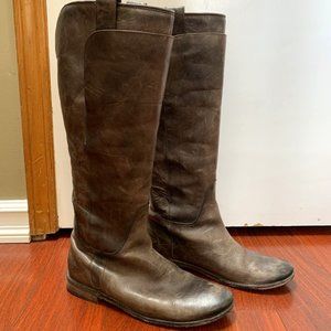 Frye Tall Leather Riding Boots "Paige" in Smoke (Grey Brown)